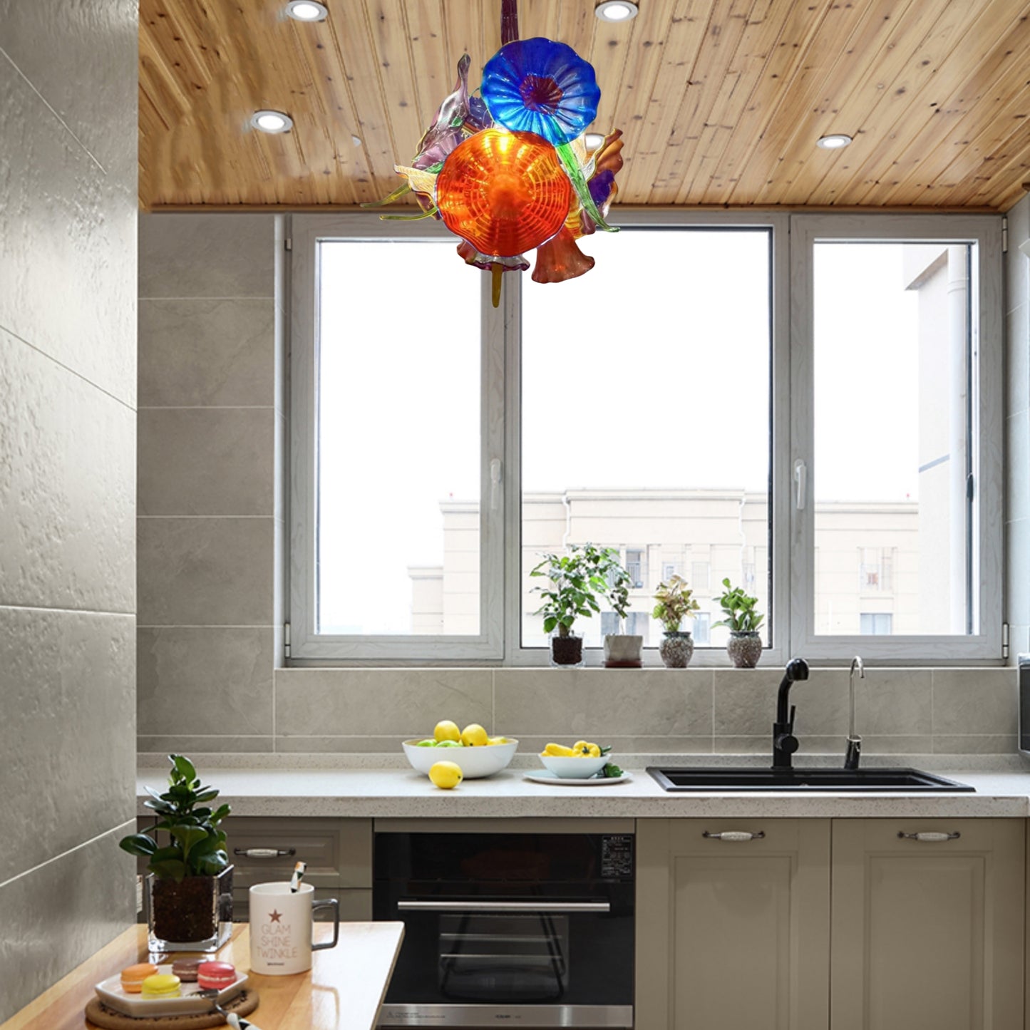 Dining room decoration blown glass chandelier floral