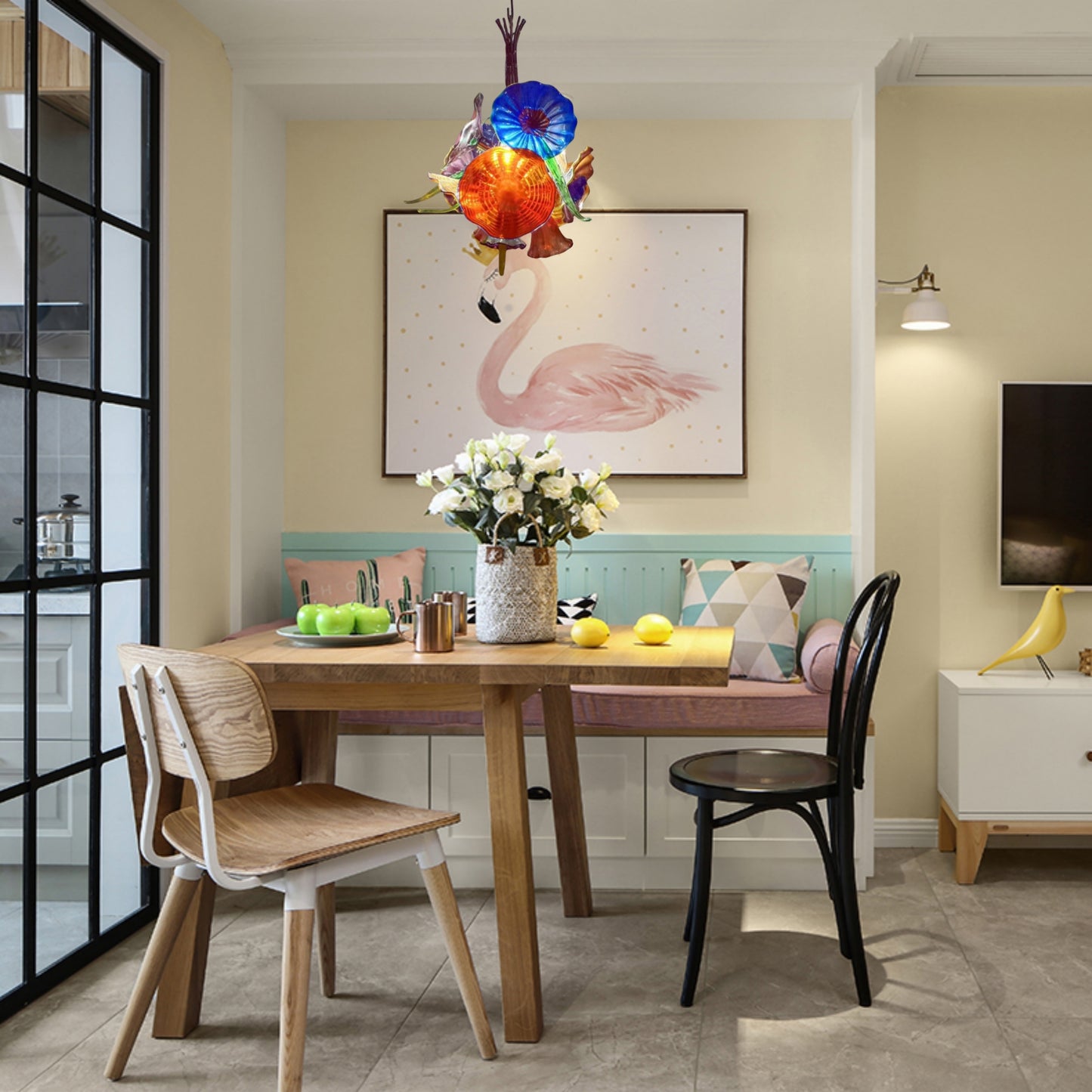 Dining room decoration blown glass chandelier floral