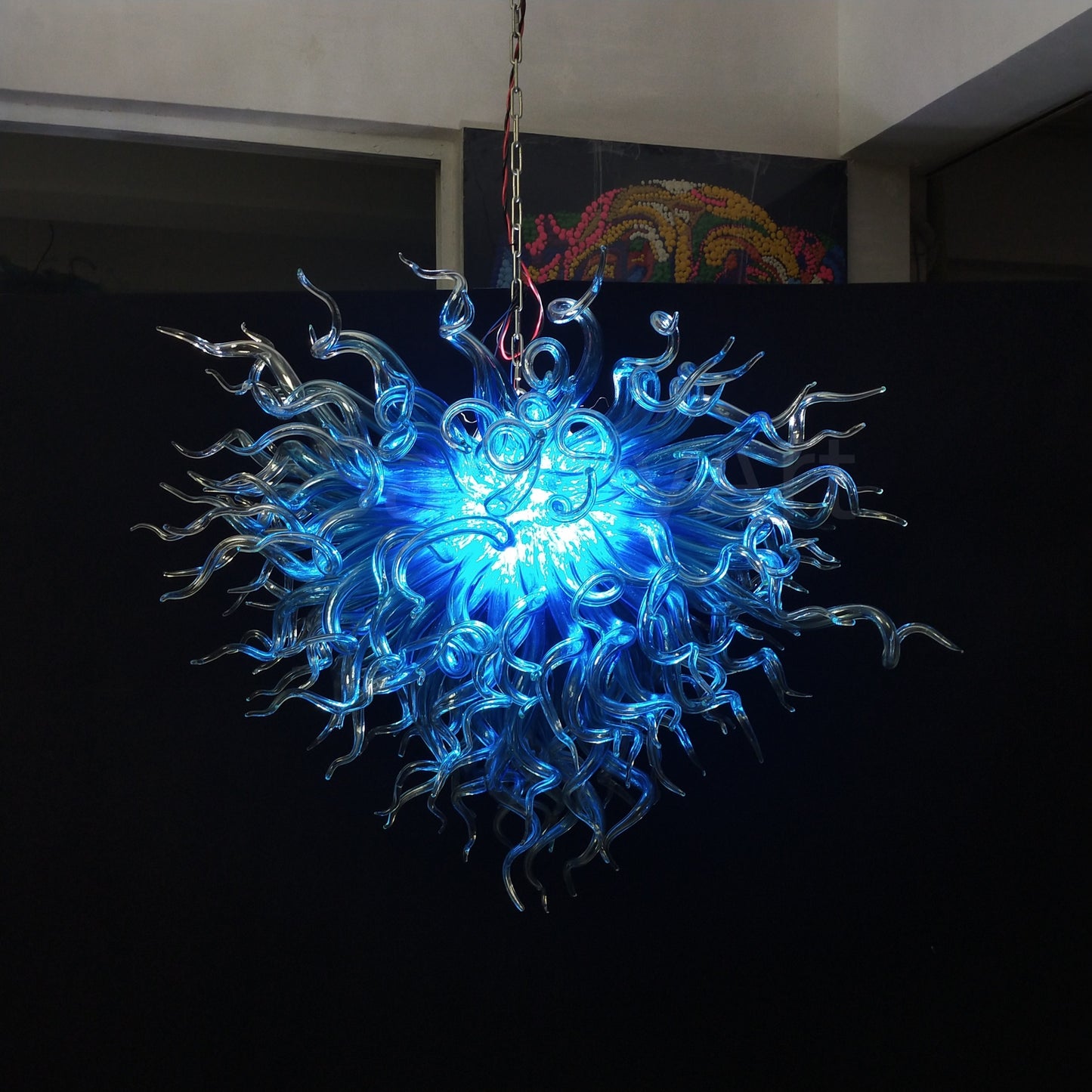 Blue hand made DIY glass chandelier modern design
