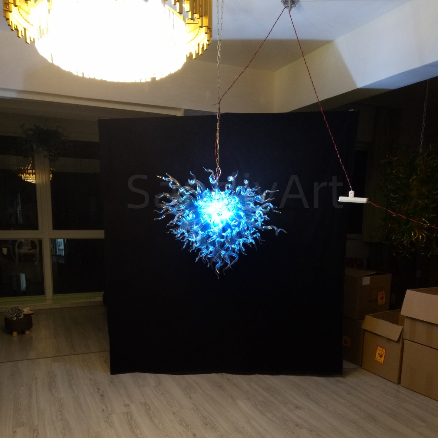Blue hand made DIY glass chandelier modern design