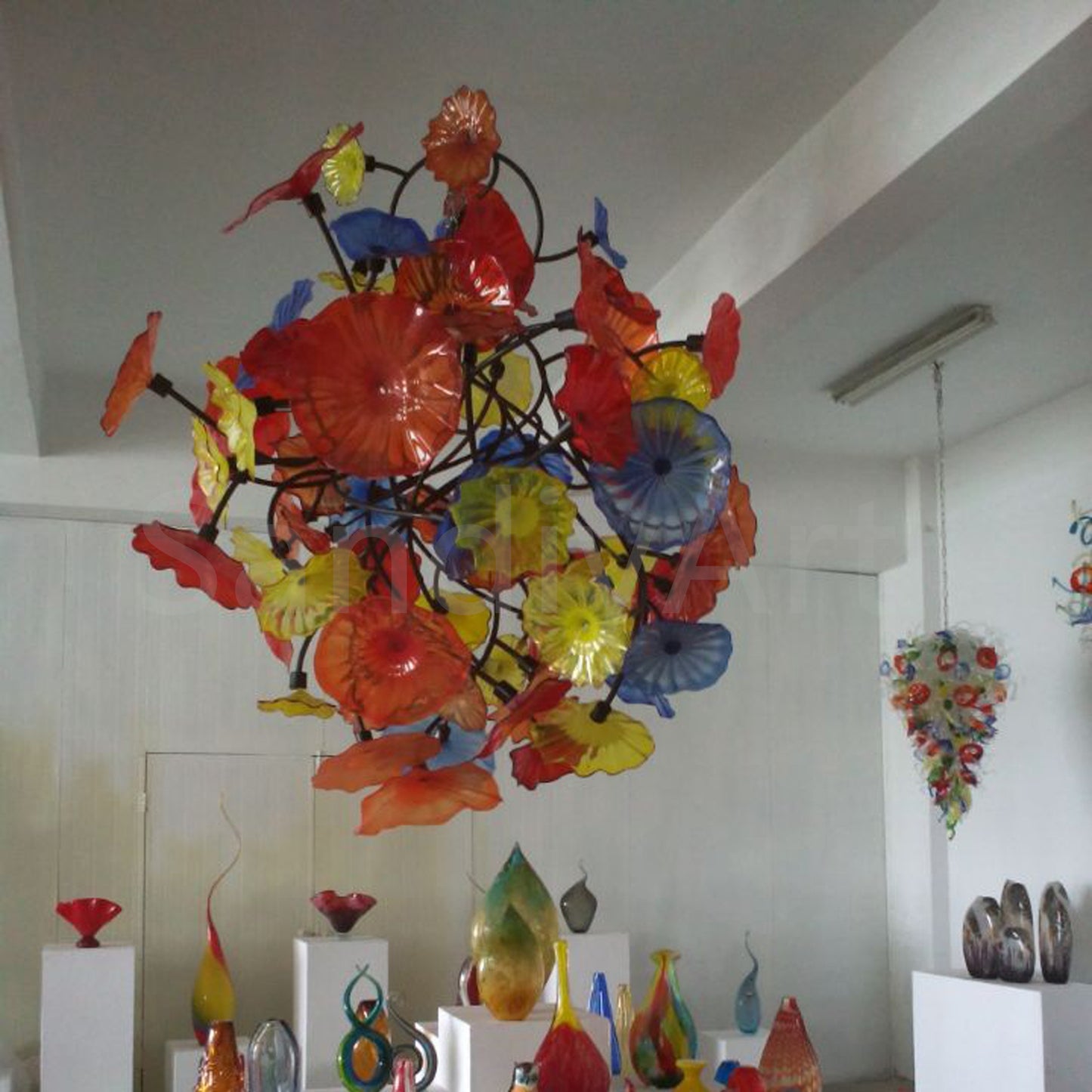 Colorful lotus shape hand made glass leaves chandelier ligthing hotel decoration
