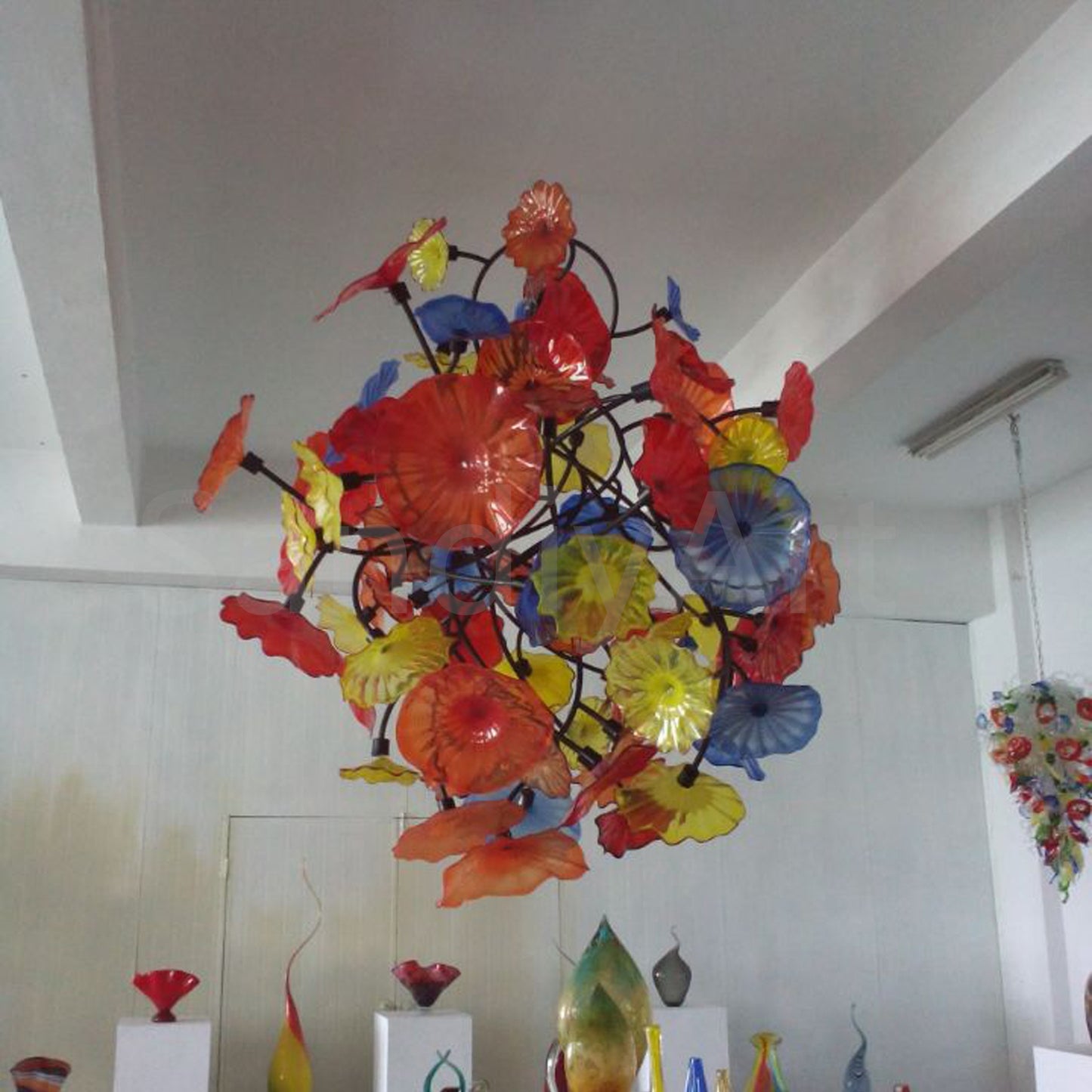 Colorful lotus shape hand made glass leaves chandelier ligthing hotel decoration