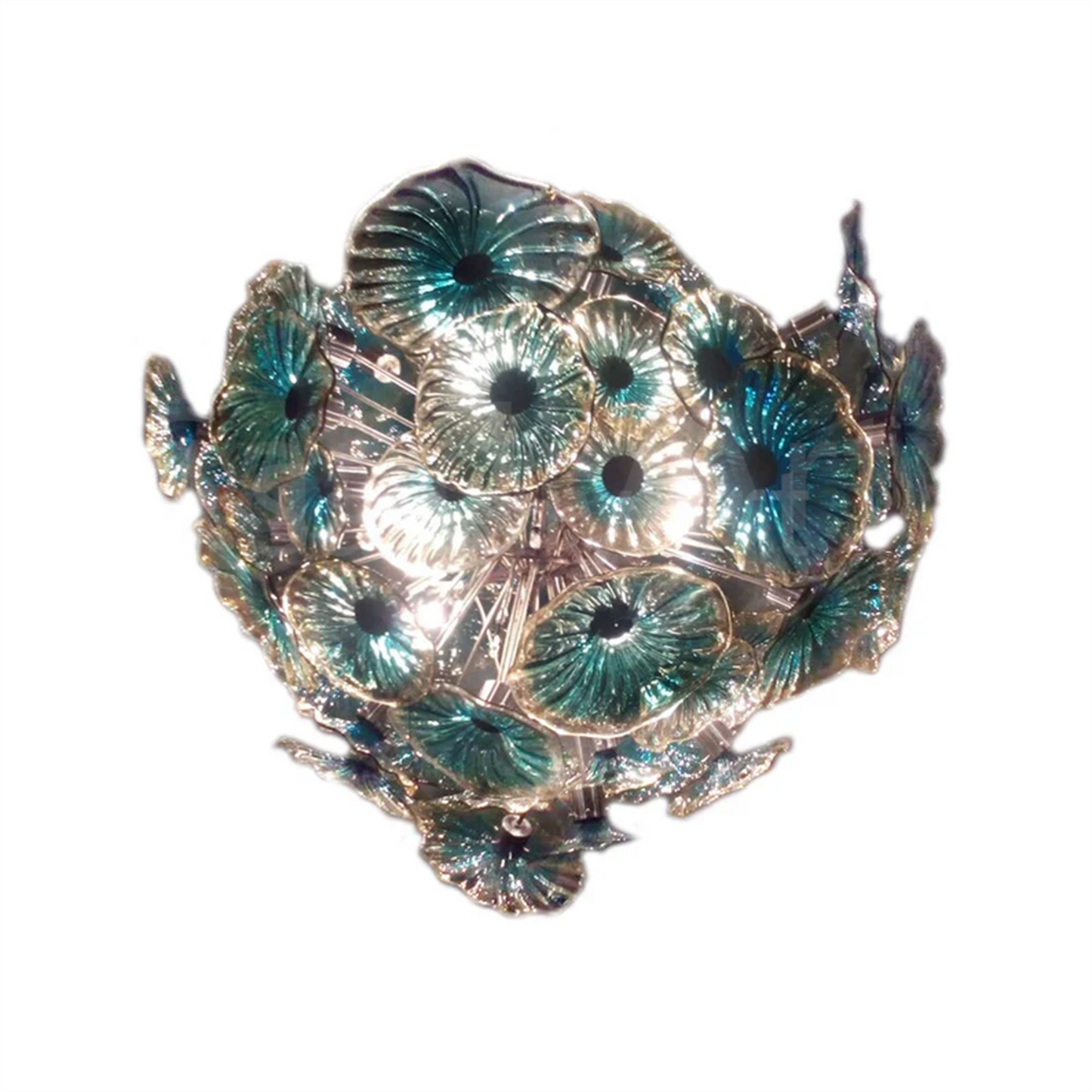 Blue blown glass flower ligthing modern design art