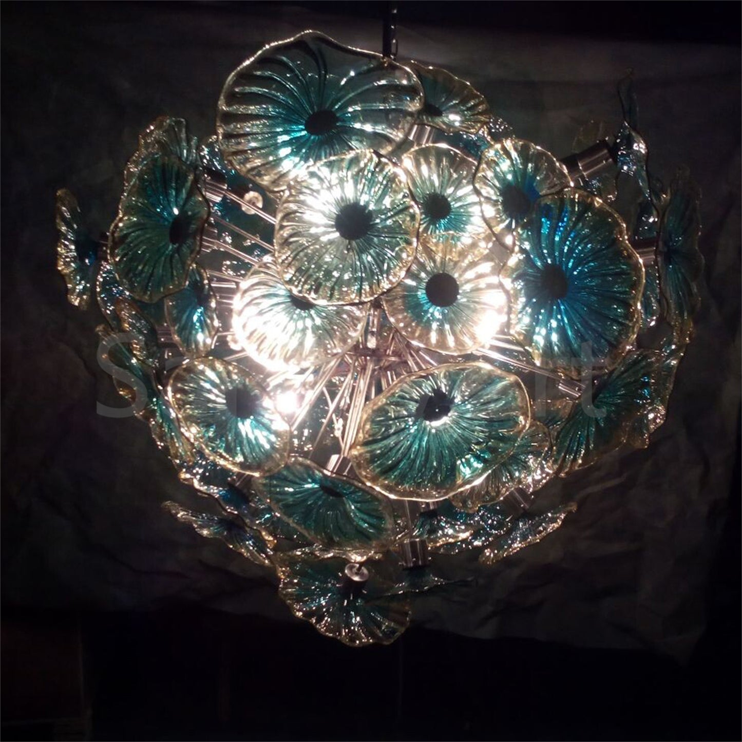 Blue blown glass flower ligthing modern design art