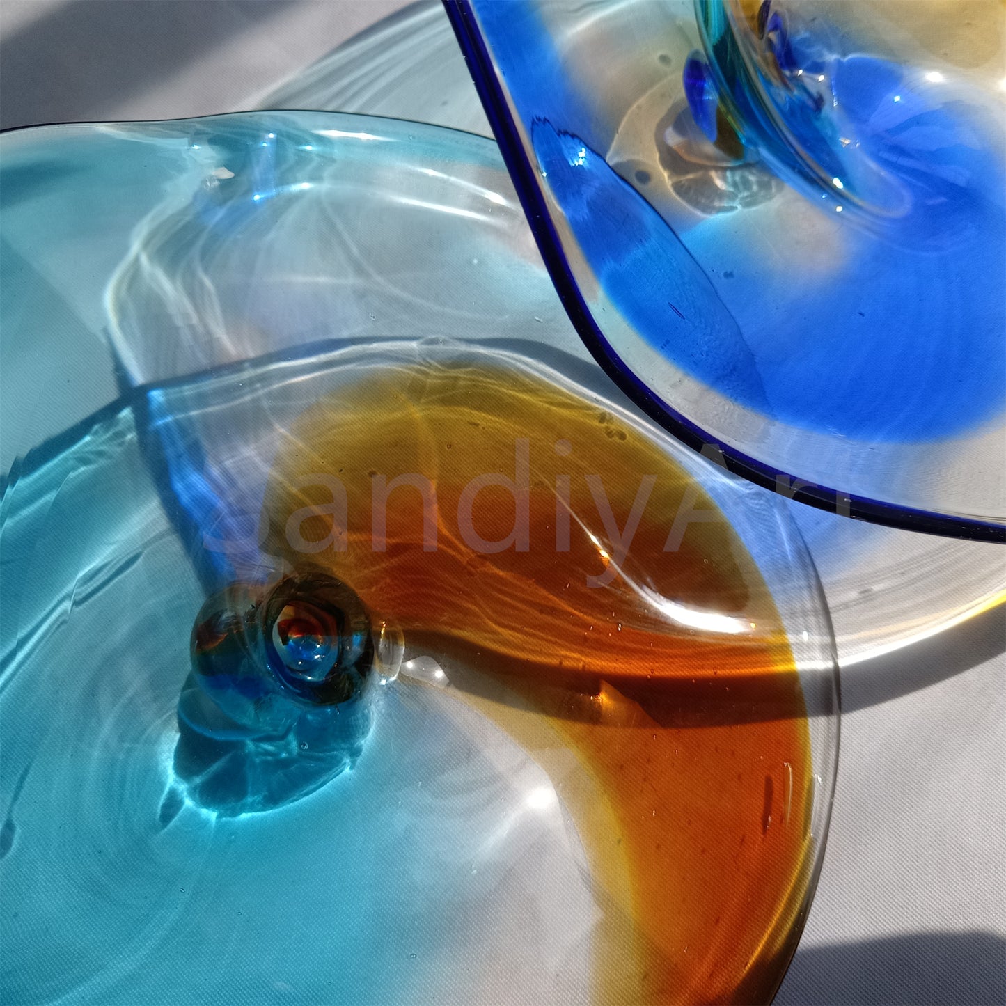 Inspired Chihuly Persian plate rainbow color hand made glass art