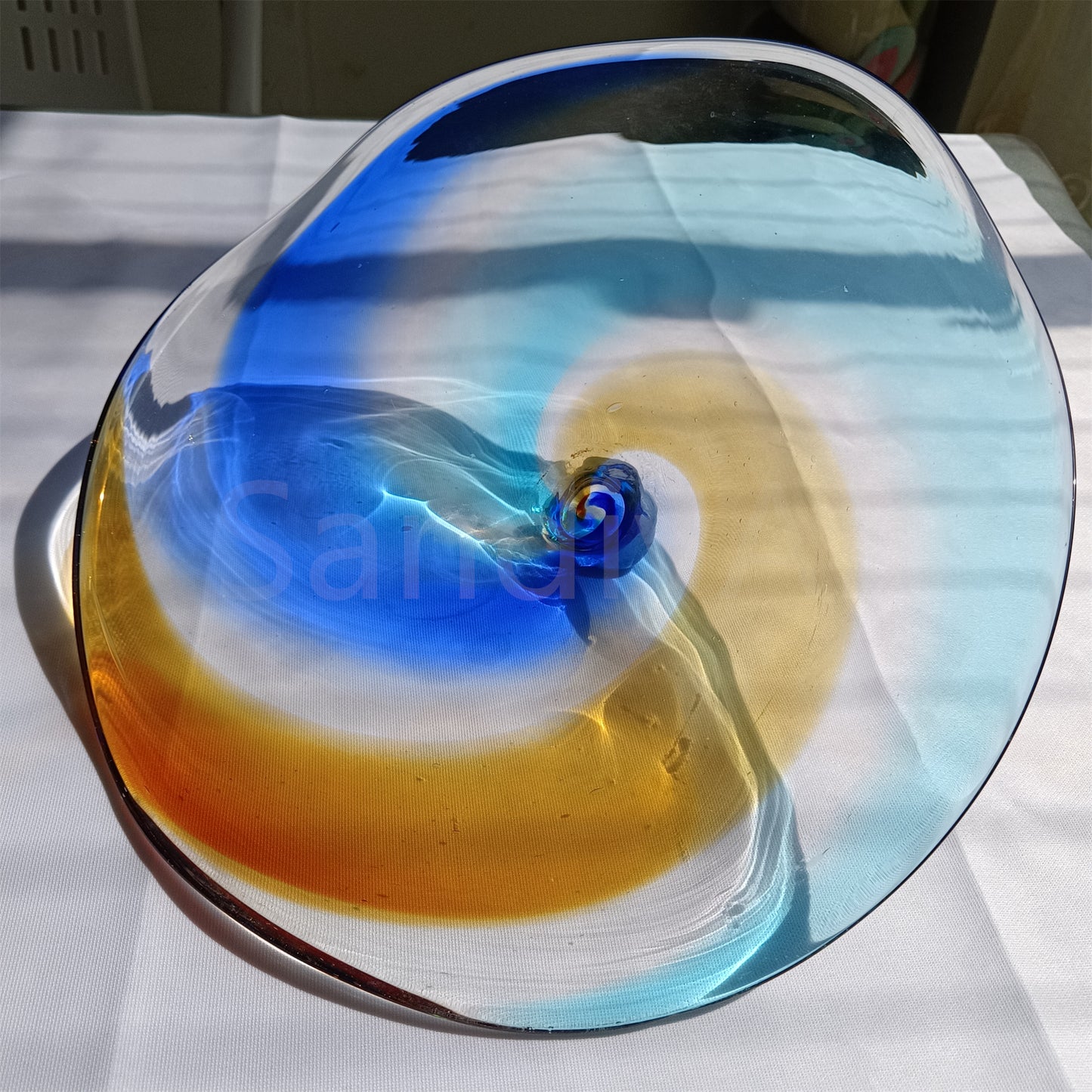 Inspired Chihuly Persian plate rainbow color hand made glass art
