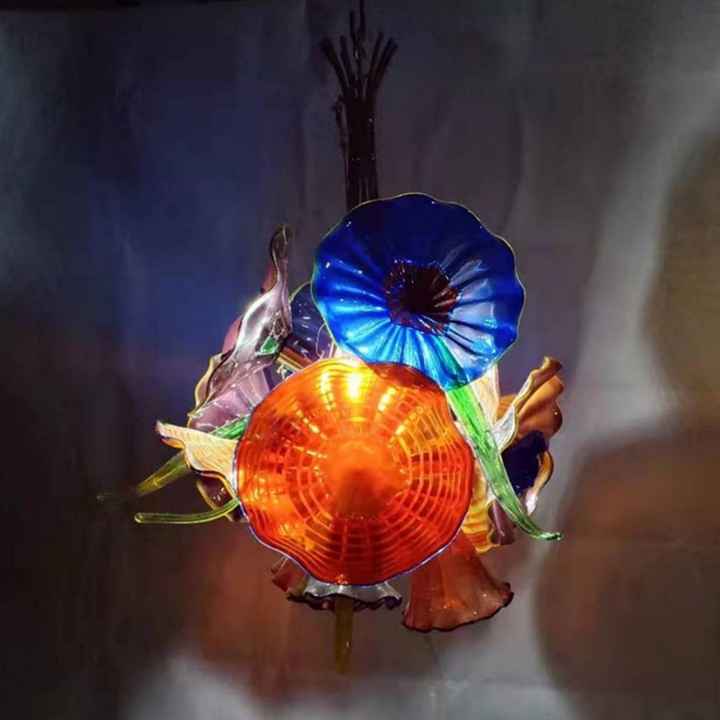 Dining room decoration blown glass chandelier floral