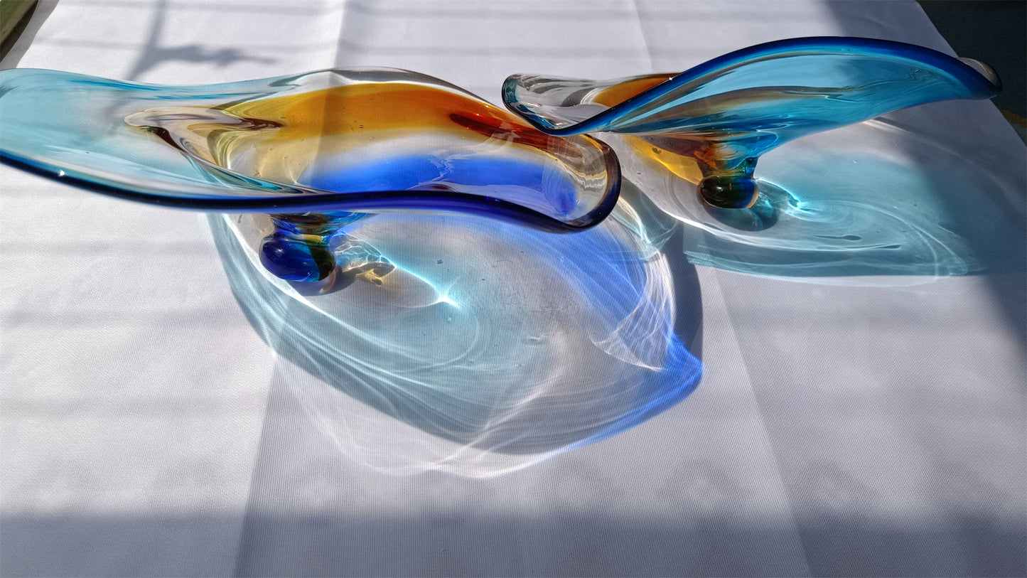 Inspired Chihuly Persian plate rainbow color hand made glass art