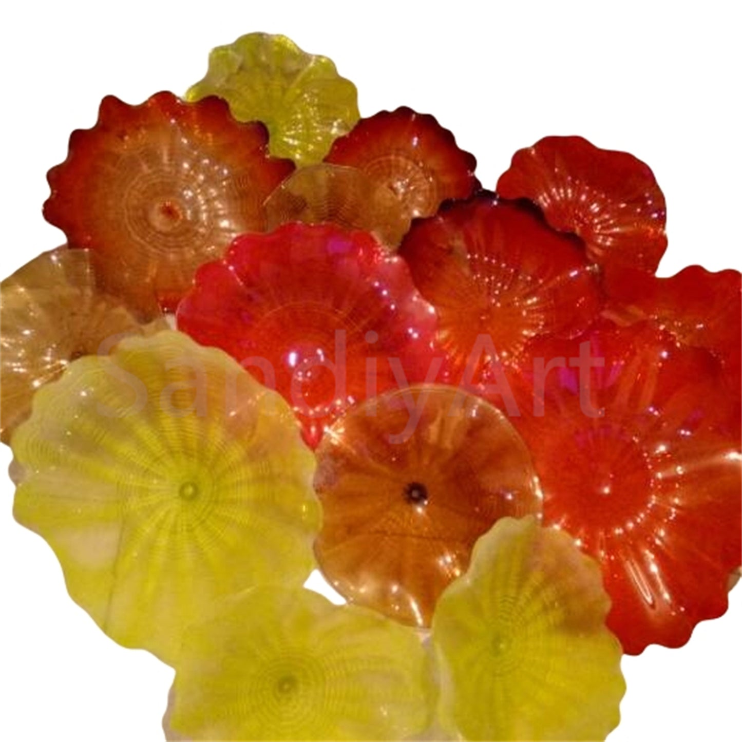 Colorful mouth blown glass lotus leaves chandelier villa decoration
