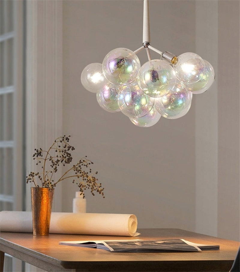 Hand made blown glass clear iridescent bubbles chandelier