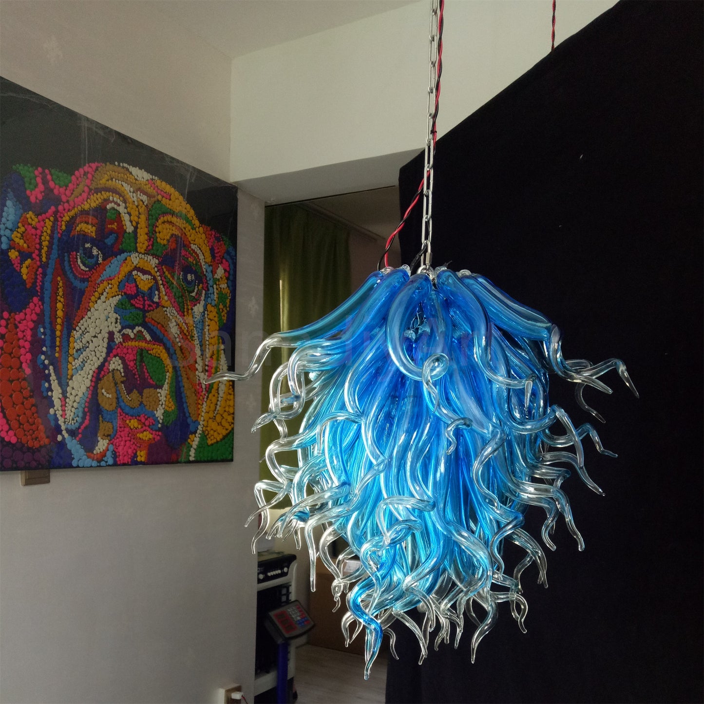 Blue mouth blown glass DIY hand made chandelier home decoration