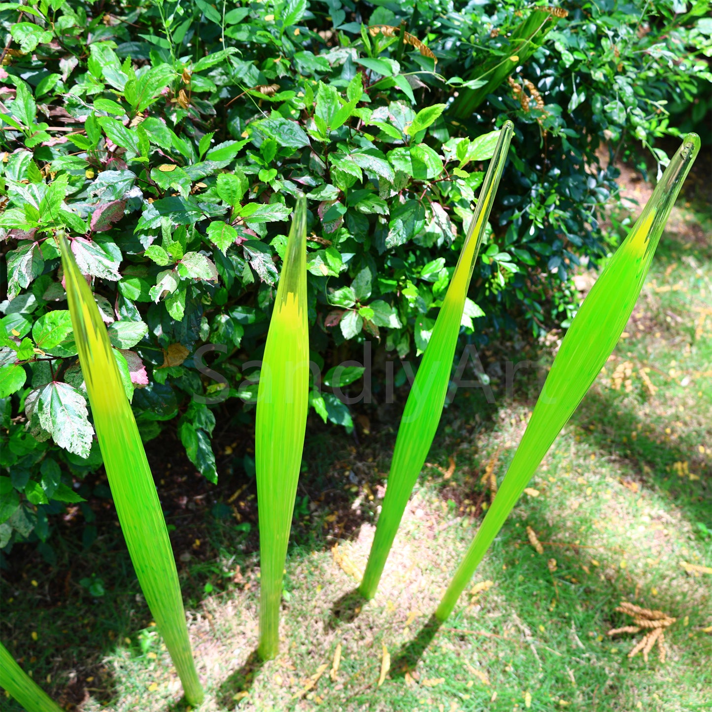Bright green hand made blown glass sticks decoration similar chihuly garden glass decoration