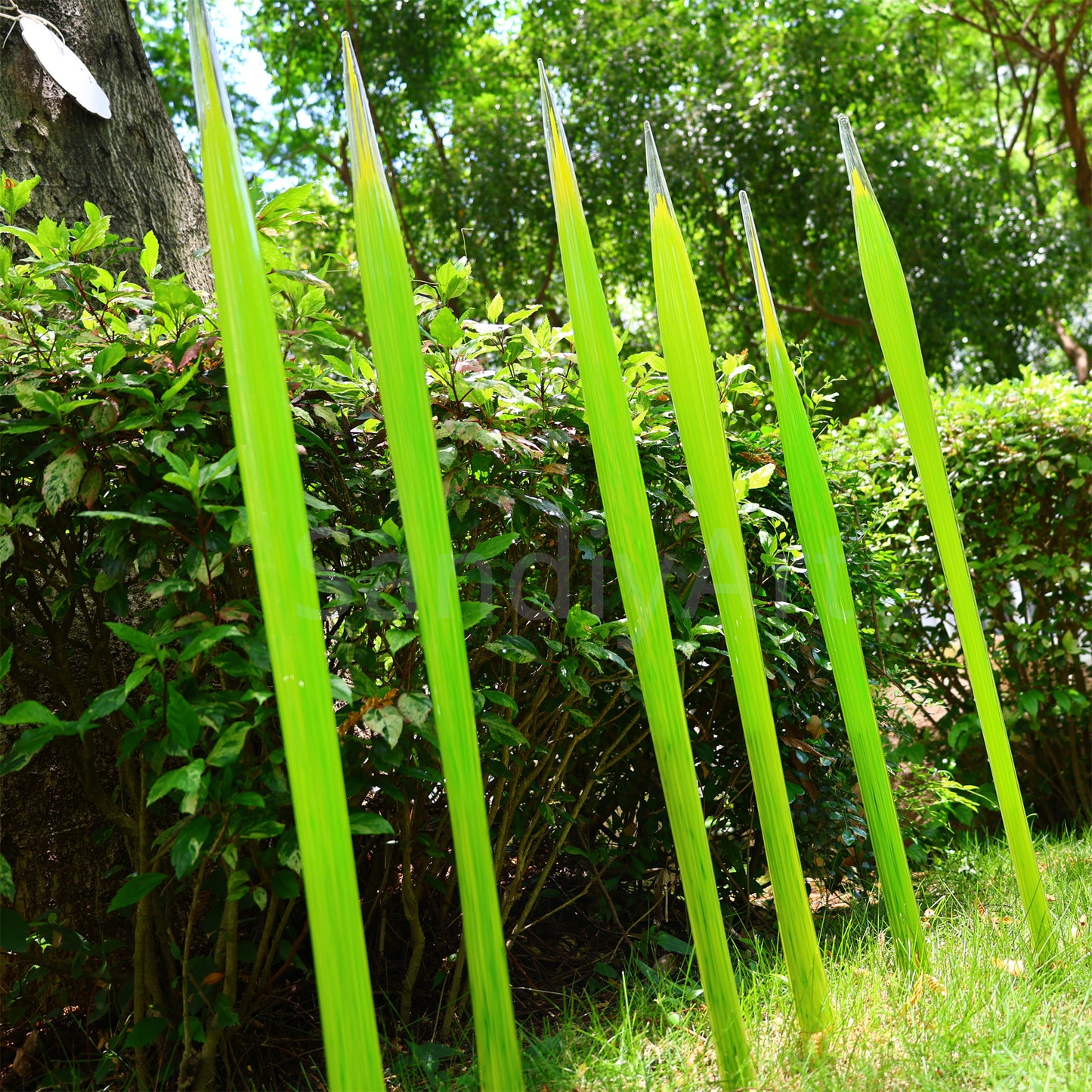 Bright green hand made blown glass sticks decoration similar chihuly garden glass decoration