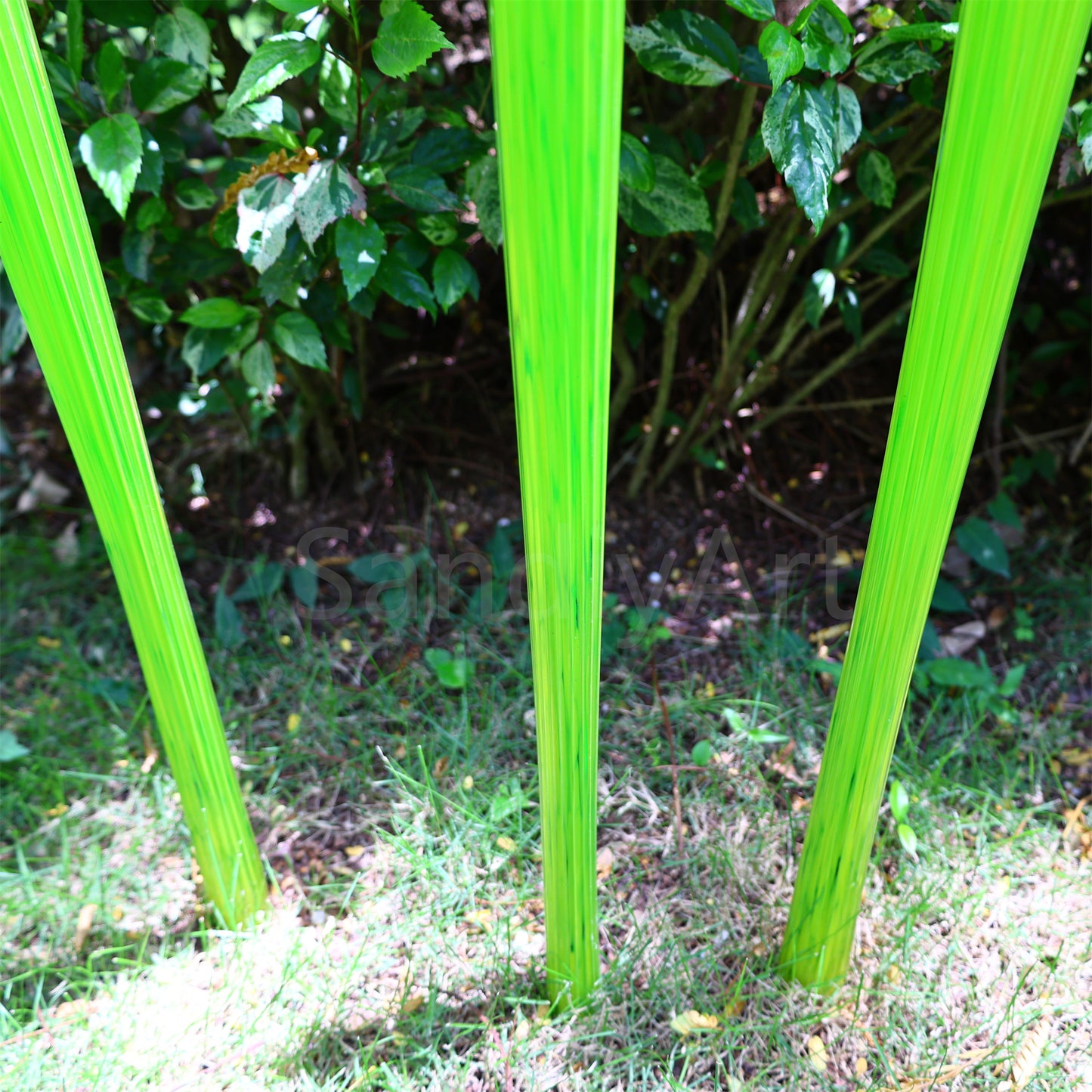 Bright green hand made blown glass sticks decoration similar chihuly garden glass decoration