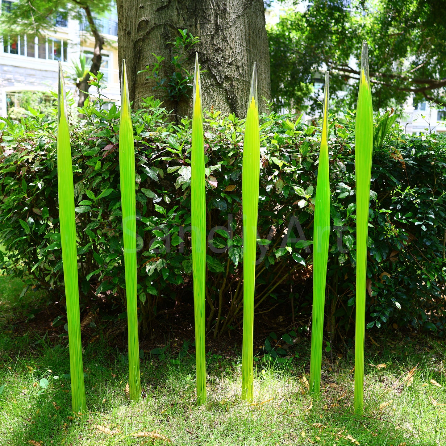 Bright green hand made blown glass sticks decoration similar chihuly garden glass decoration