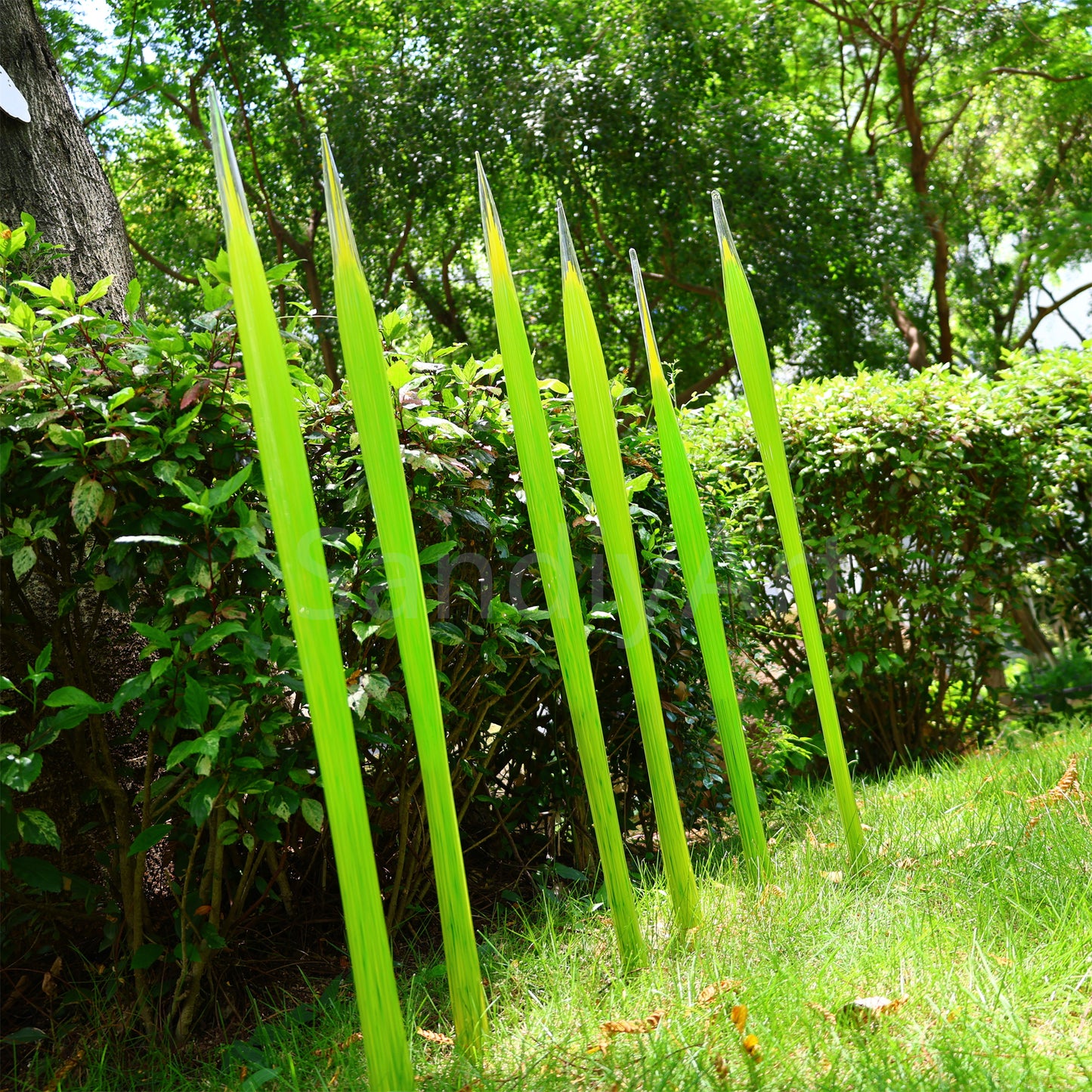 Bright green hand made blown glass sticks decoration similar chihuly garden glass decoration