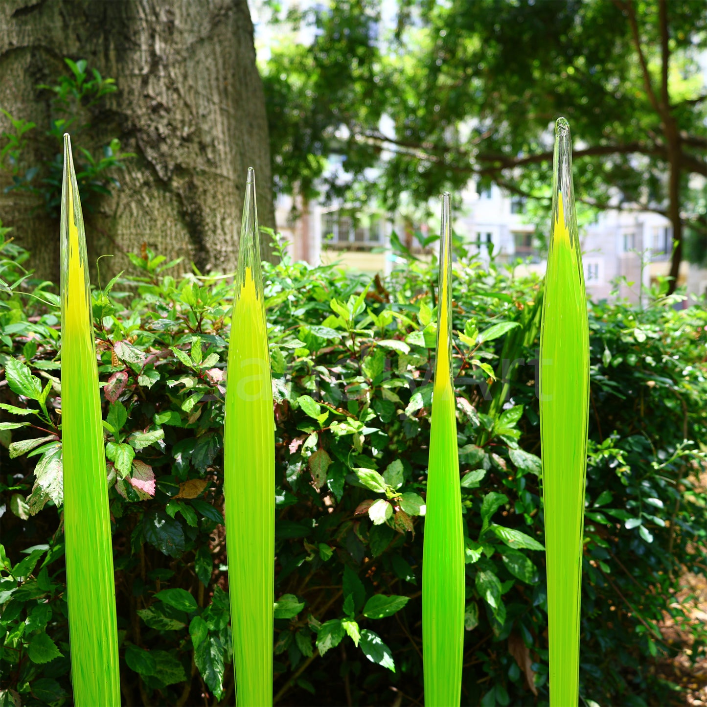 Bright green hand made blown glass sticks decoration similar chihuly garden glass decoration