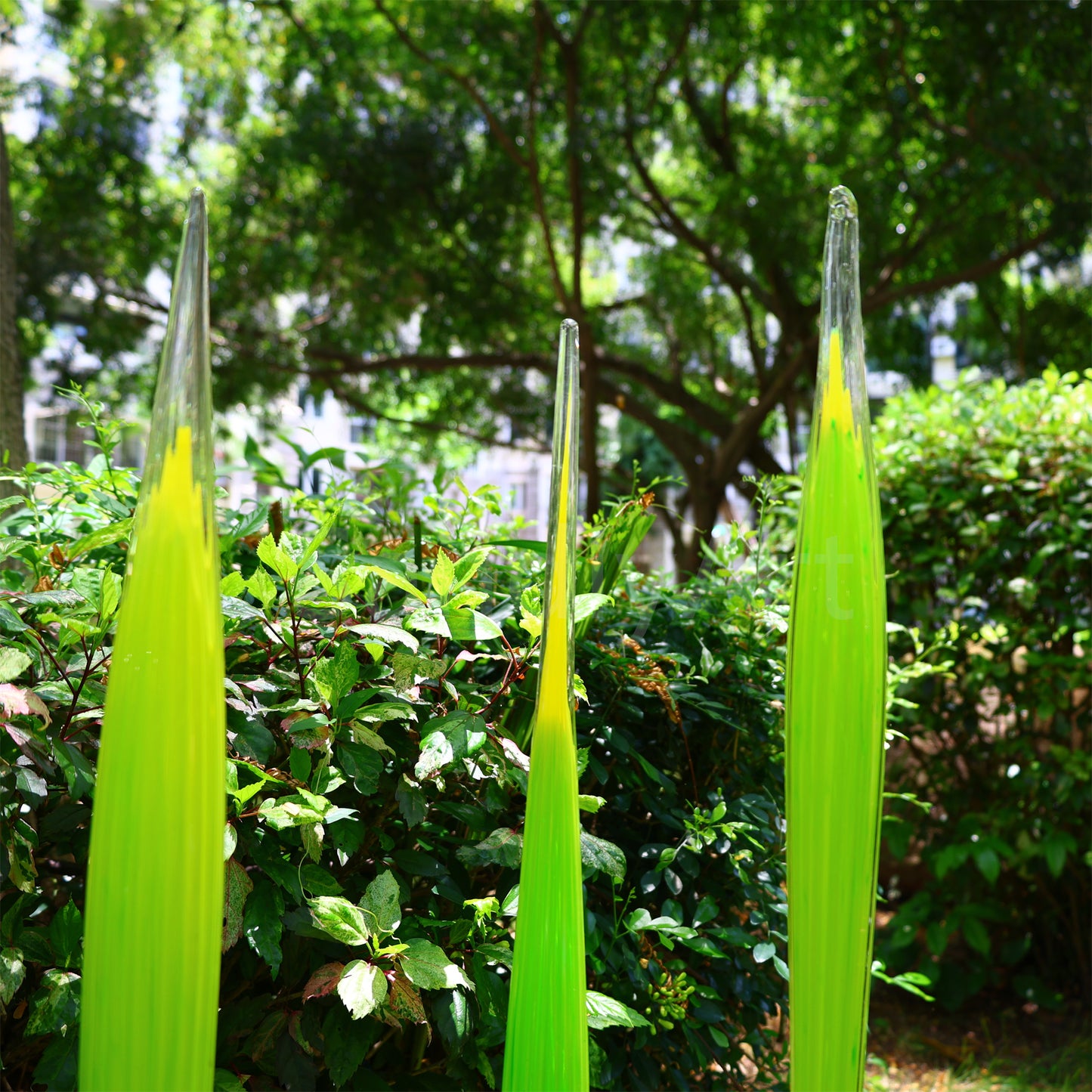 Bright green hand made blown glass sticks decoration similar chihuly garden glass decoration