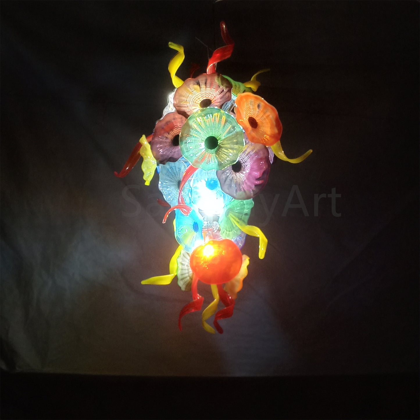 Wedding decoration hand made custom glass hanging floral chandelier