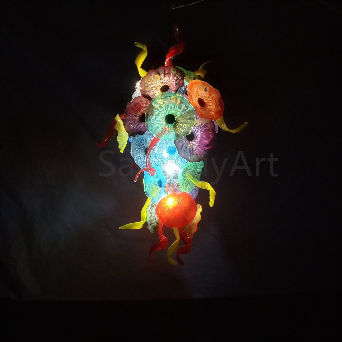 Wedding decoration hand made custom glass hanging floral chandelier