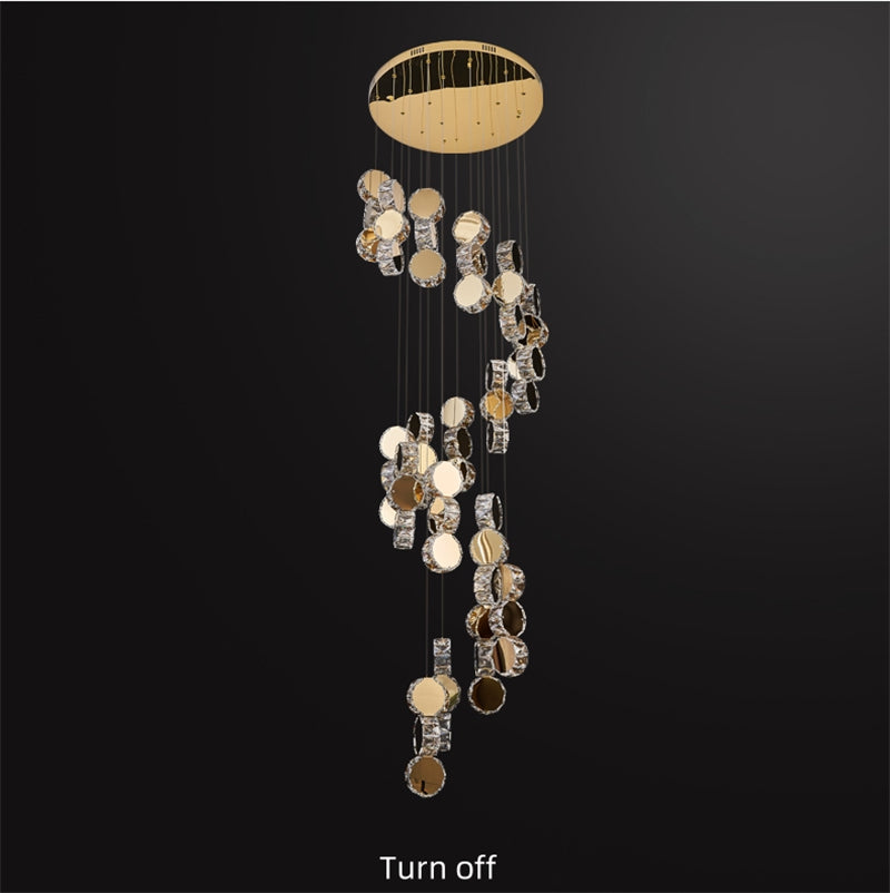 Spiral staircase crystal chandelier luxury modern style