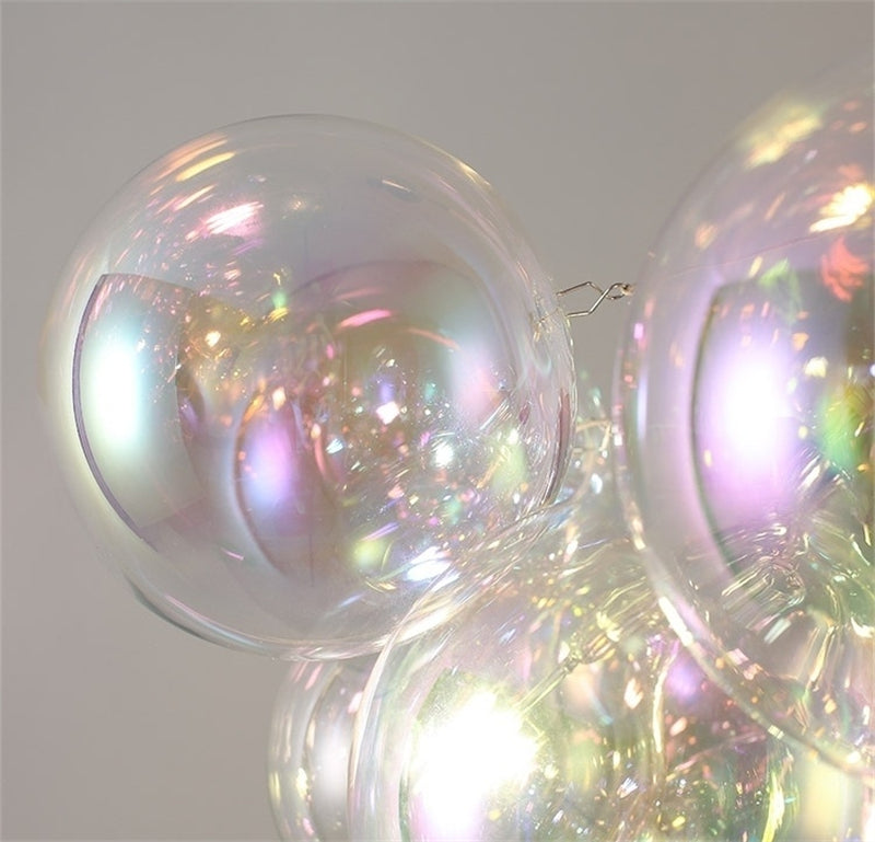 Hand made blown glass clear iridescent bubbles chandelier