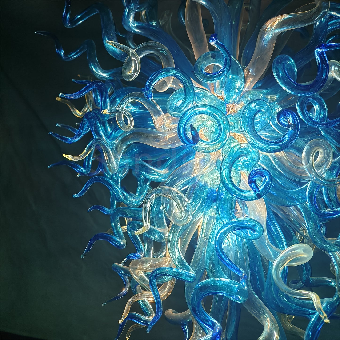 Blue and clear color DIY handmade glass chandelier