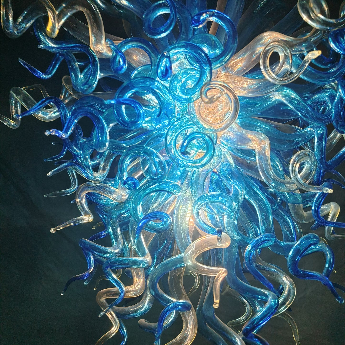 Blue and clear color DIY handmade glass chandelier