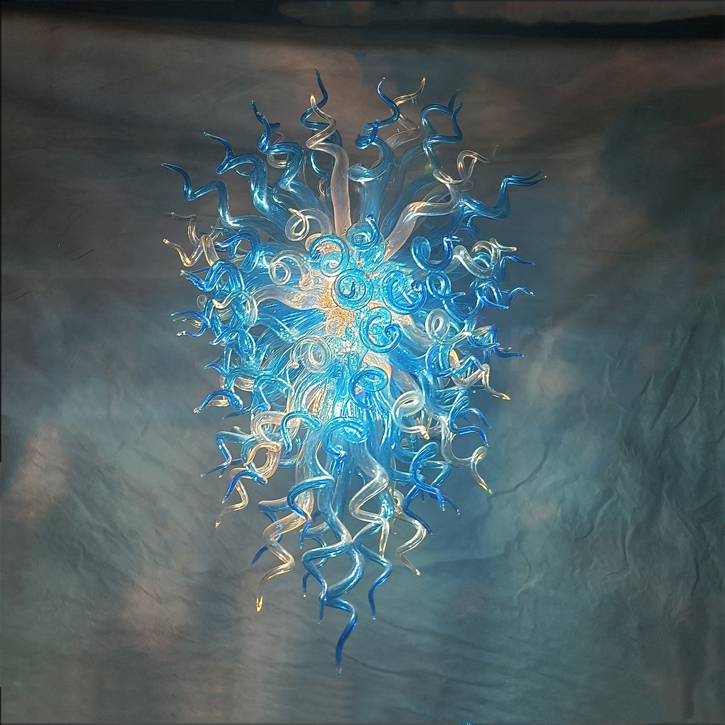 Blue and clear color DIY handmade glass chandelier