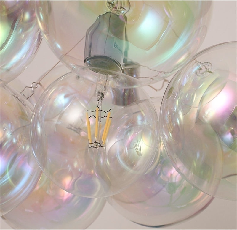 Hand made blown glass clear iridescent bubbles chandelier