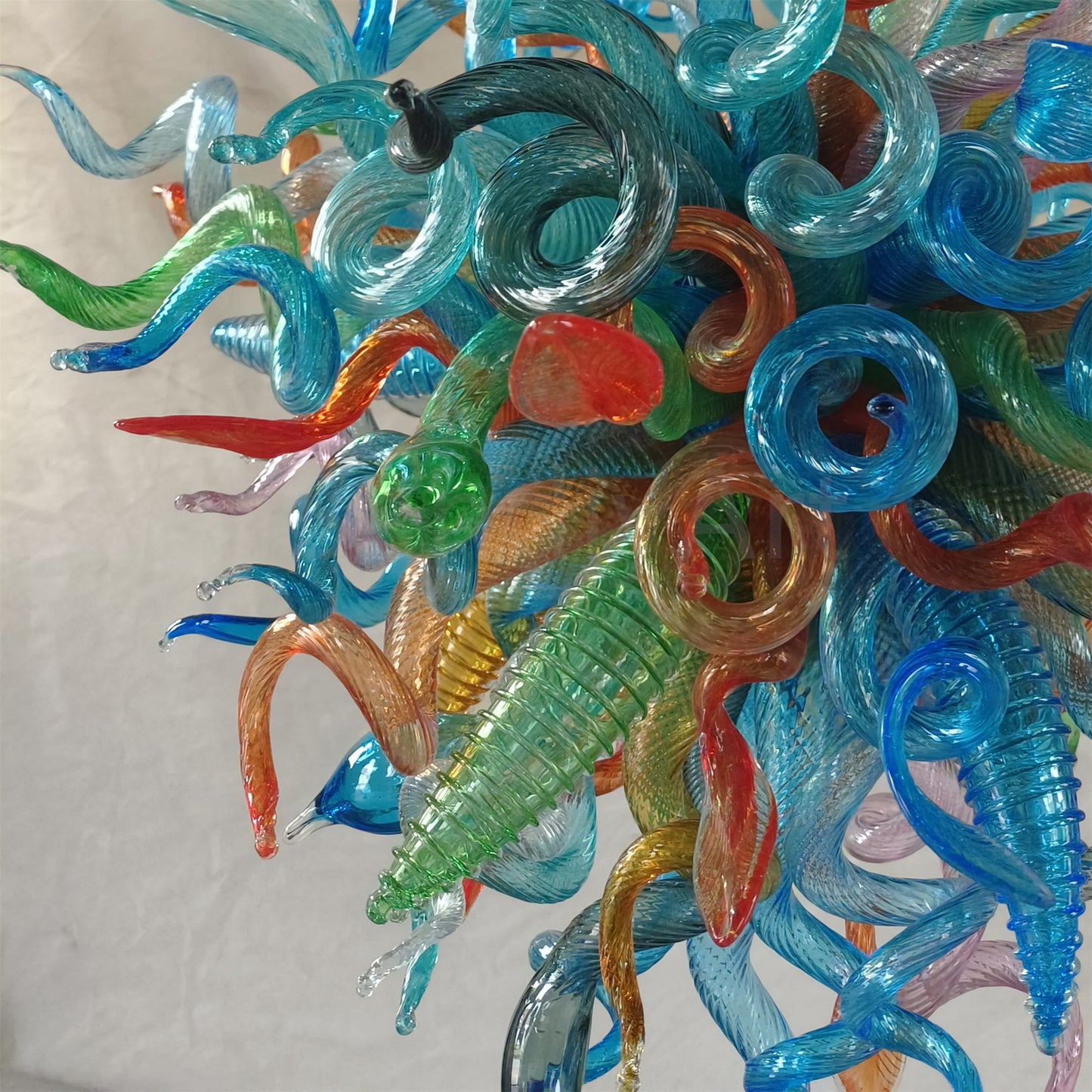 DIY colorful blown glass chandelier artist
