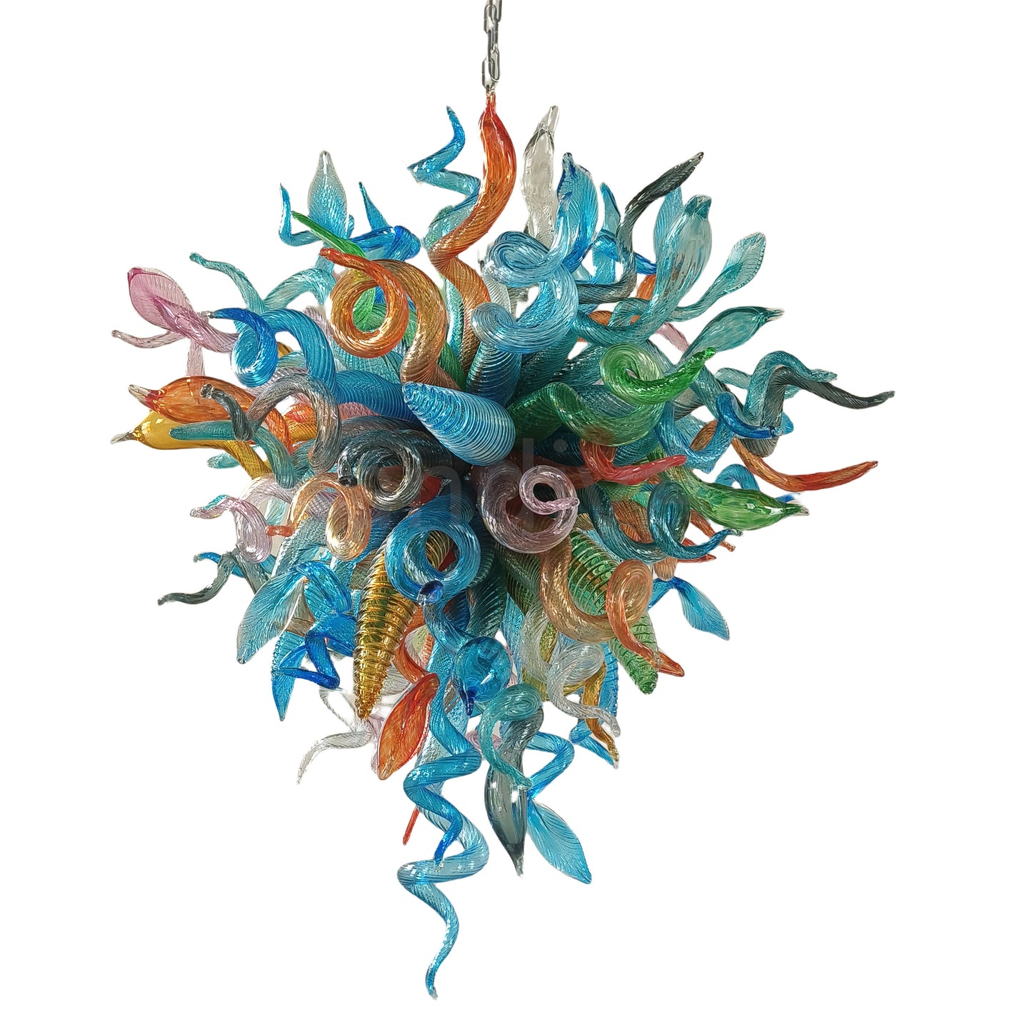DIY colorful blown glass chandelier artist