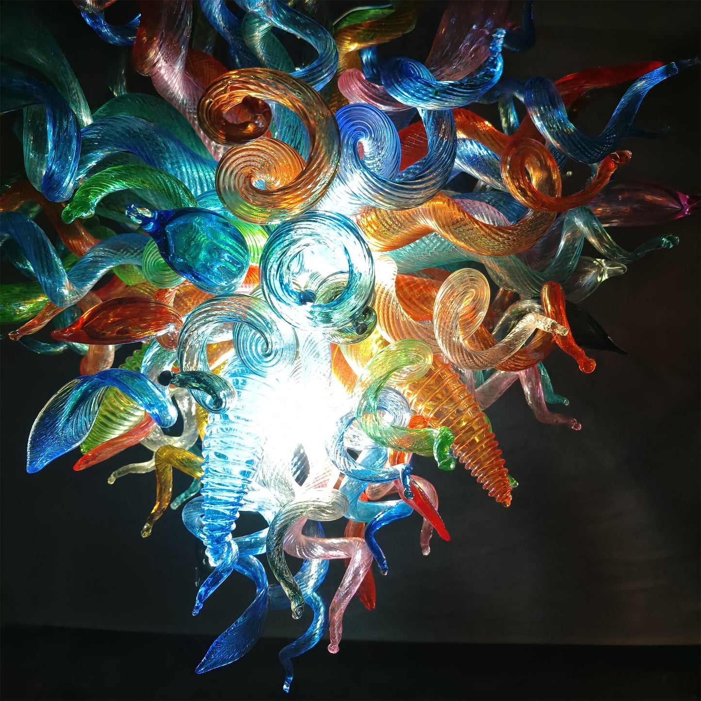 DIY colorful blown glass chandelier artist