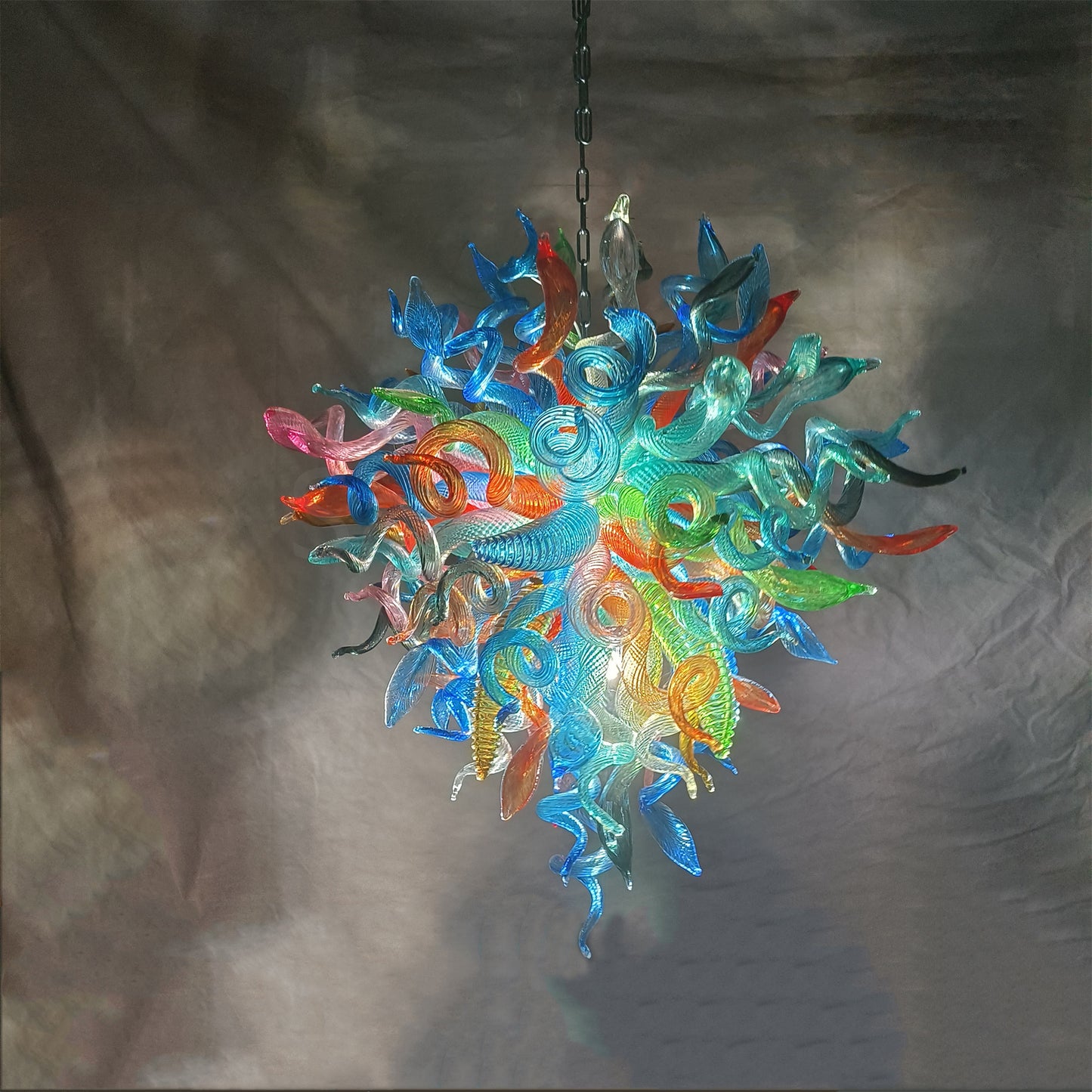 DIY colorful blown glass chandelier artist