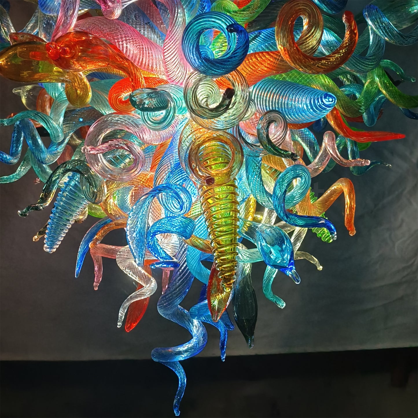 DIY colorful blown glass chandelier artist