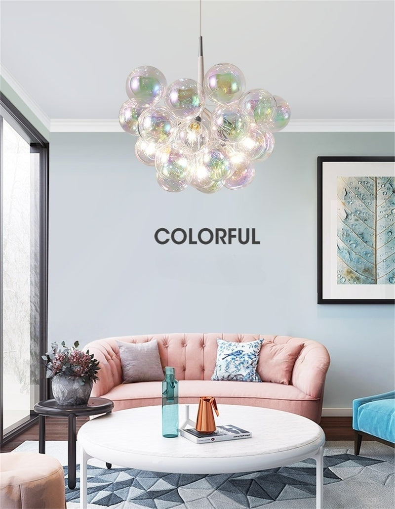 Hand made blown glass clear iridescent bubbles chandelier