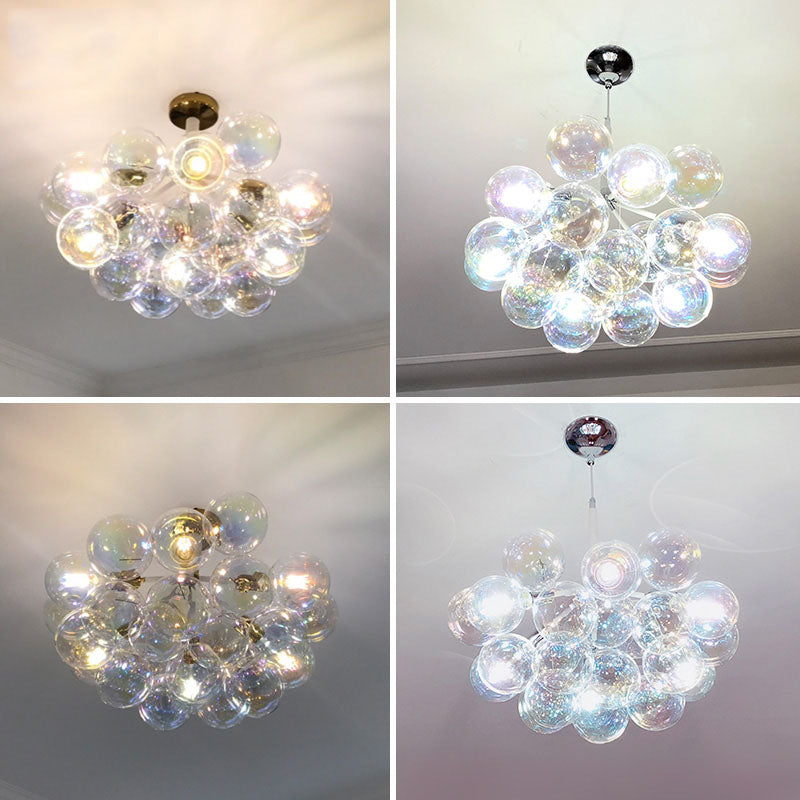 Hand made blown glass clear iridescent bubbles chandelier