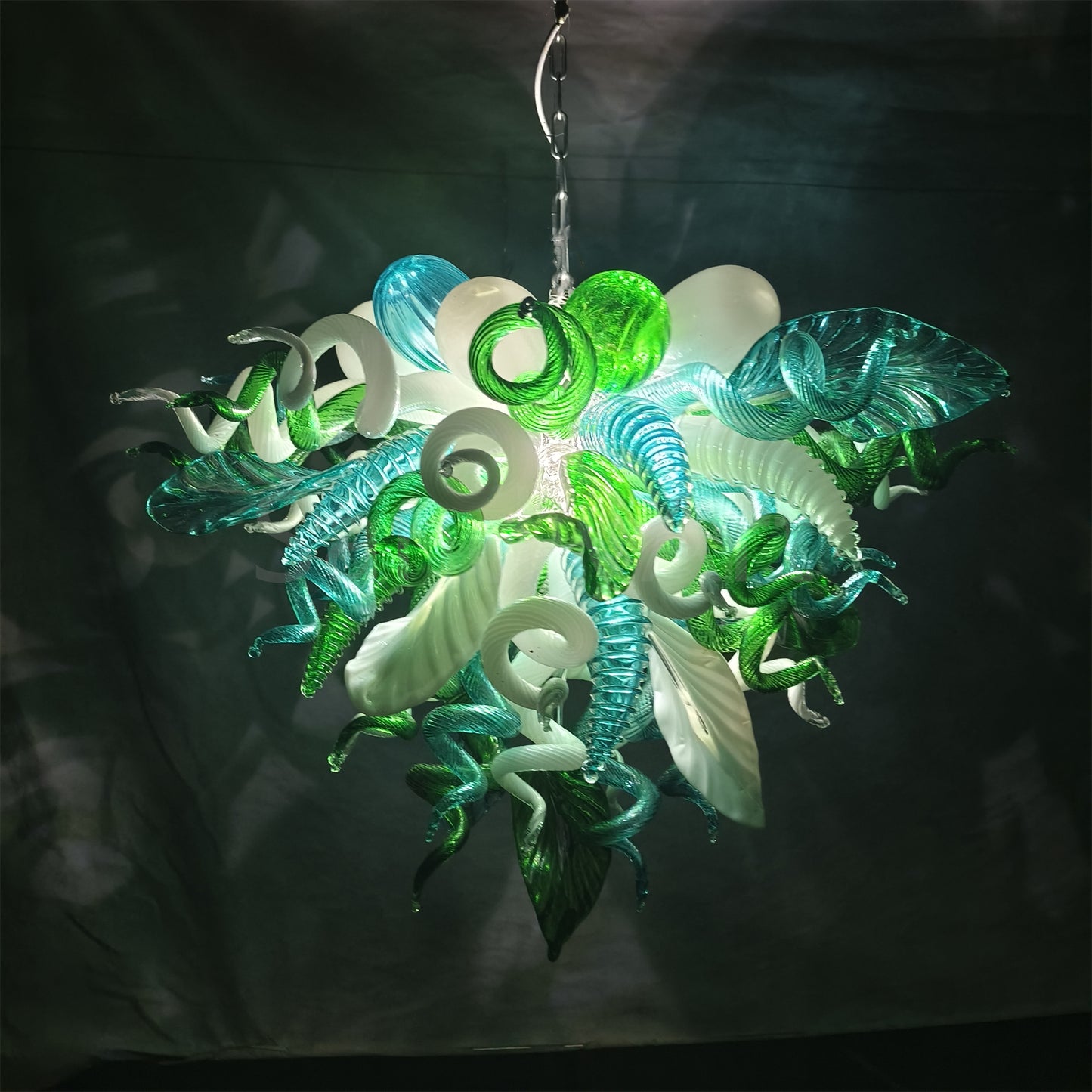 Green color DIY hand blown glass chandelier dining room decoration