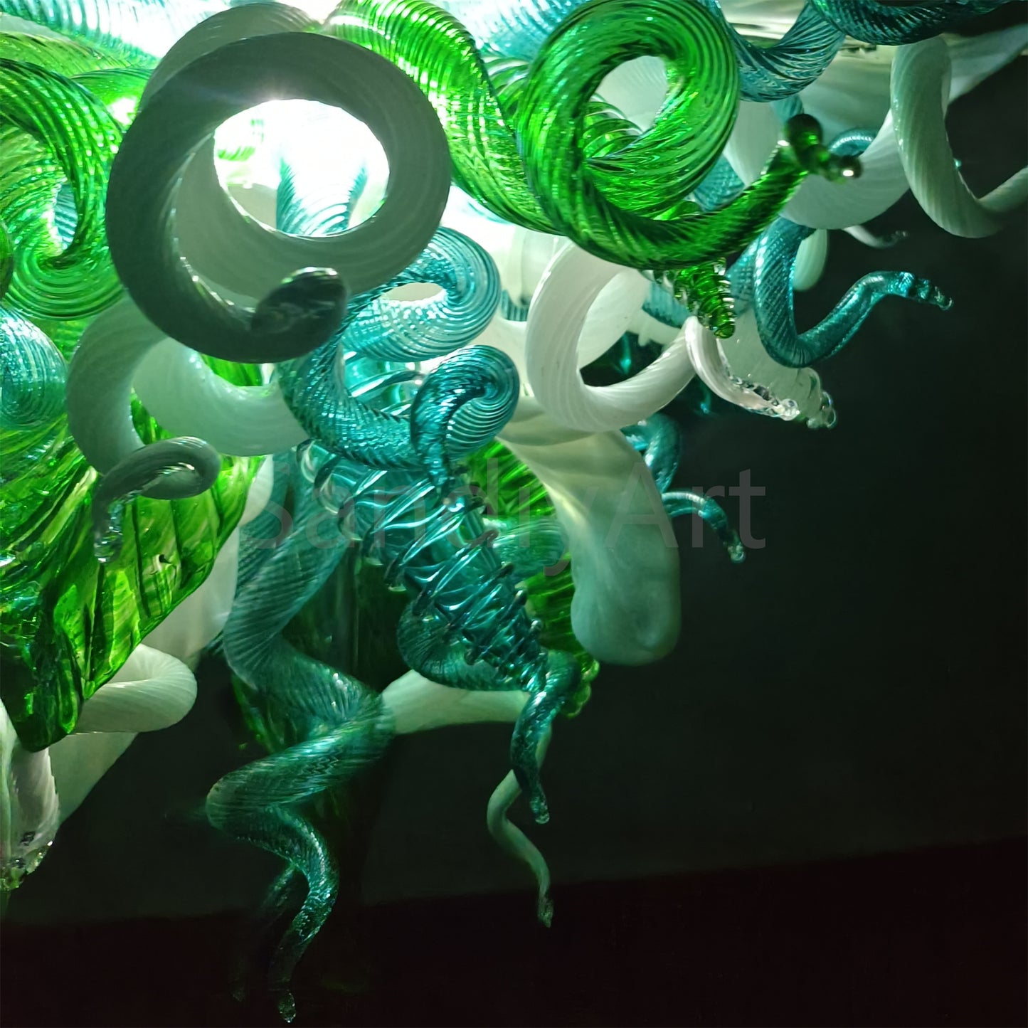 Green color DIY hand blown glass chandelier dining room decoration