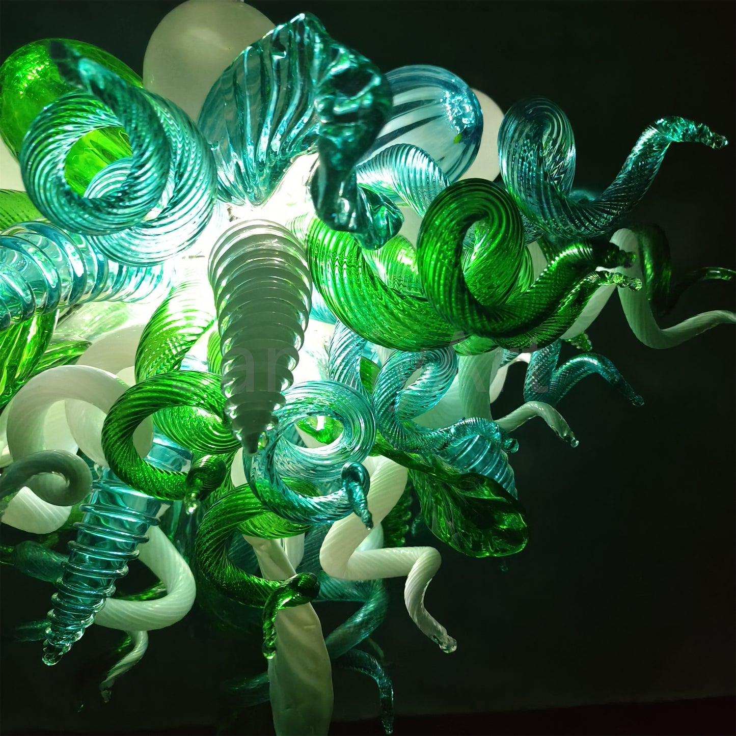 Green color DIY hand blown glass chandelier dining room decoration