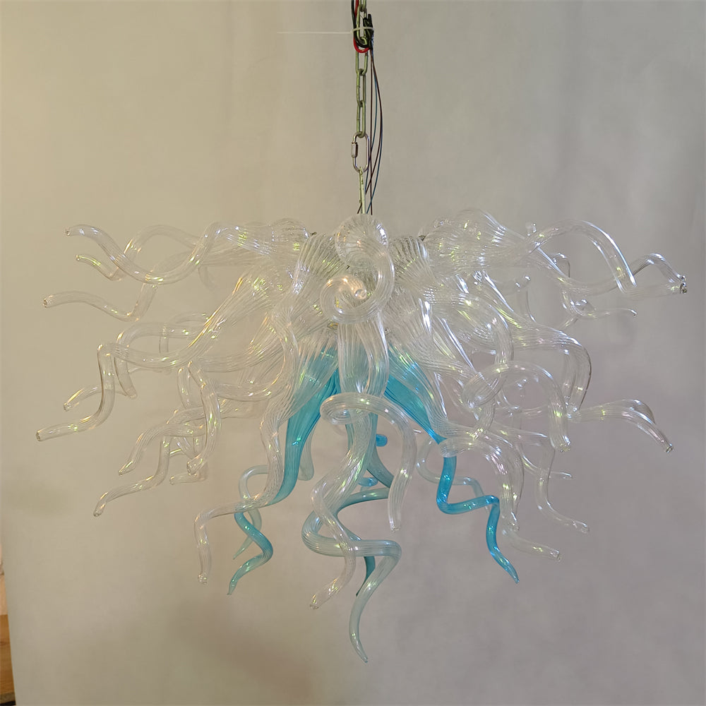 Custom modern design lighting dining room decoration blown glass chandelier clear with a little bule color