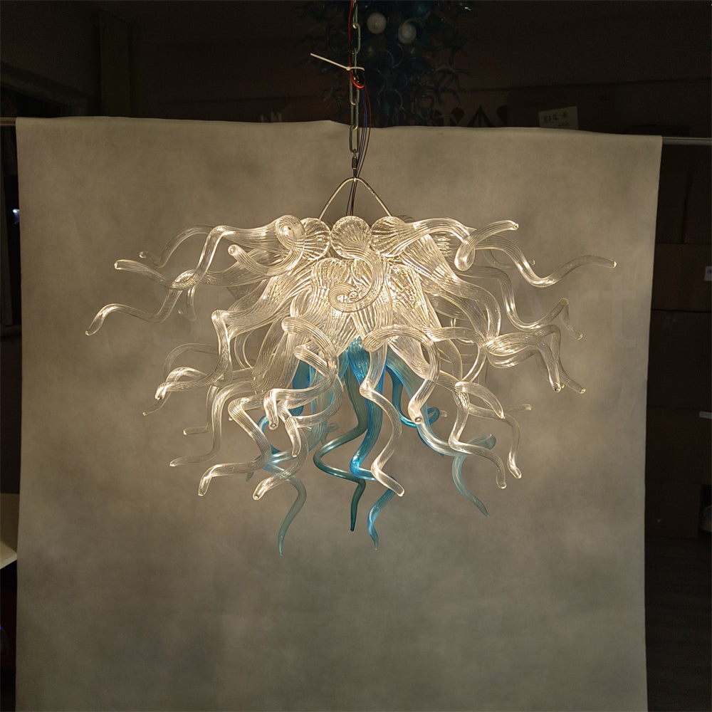 Custom modern design lighting dining room decoration blown glass chandelier clear with a little bule color