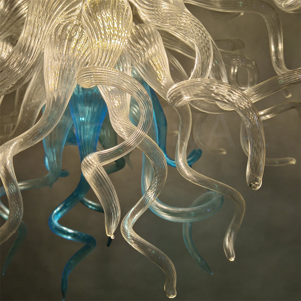 Custom modern design lighting dining room decoration blown glass chandelier clear with a little bule color