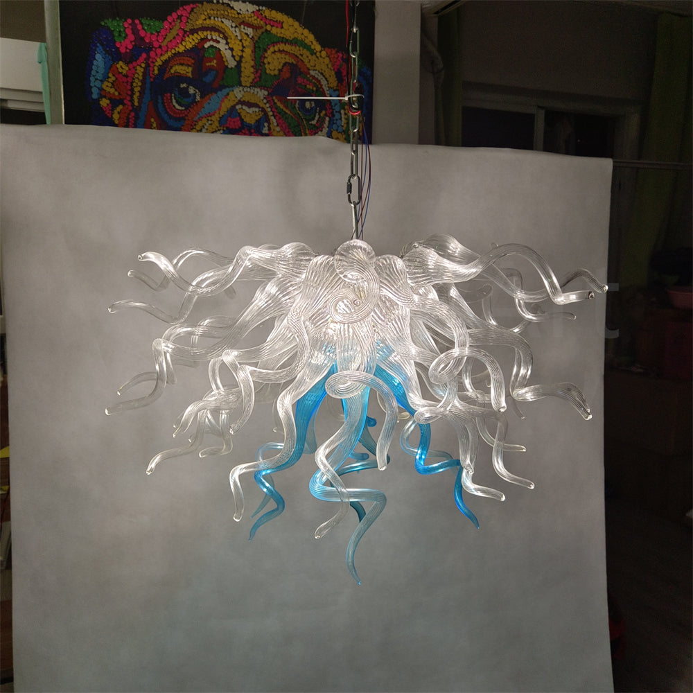 Custom modern design lighting dining room decoration blown glass chandelier clear with a little bule color