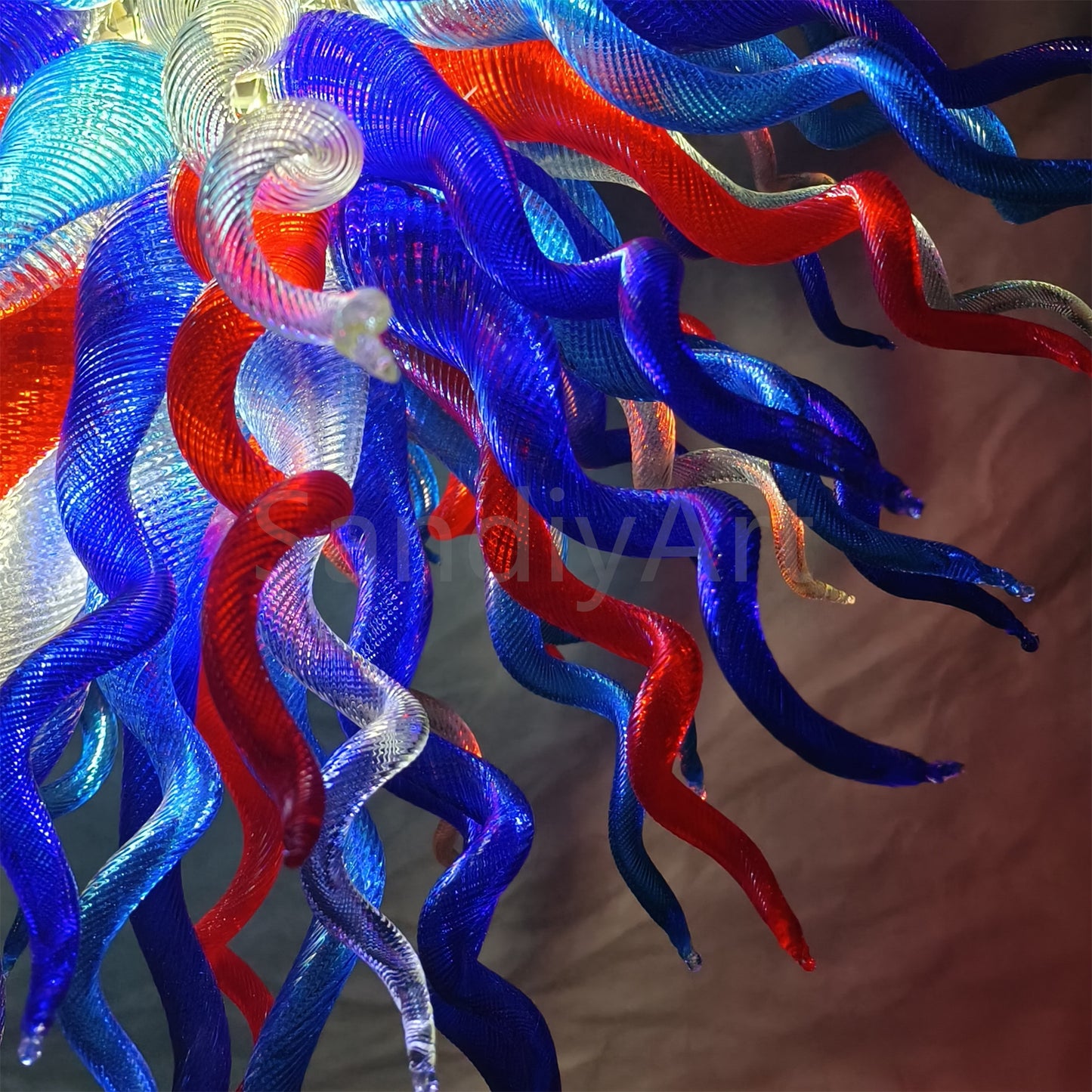 Red and blue handmade colored glaze chandelier home lighting