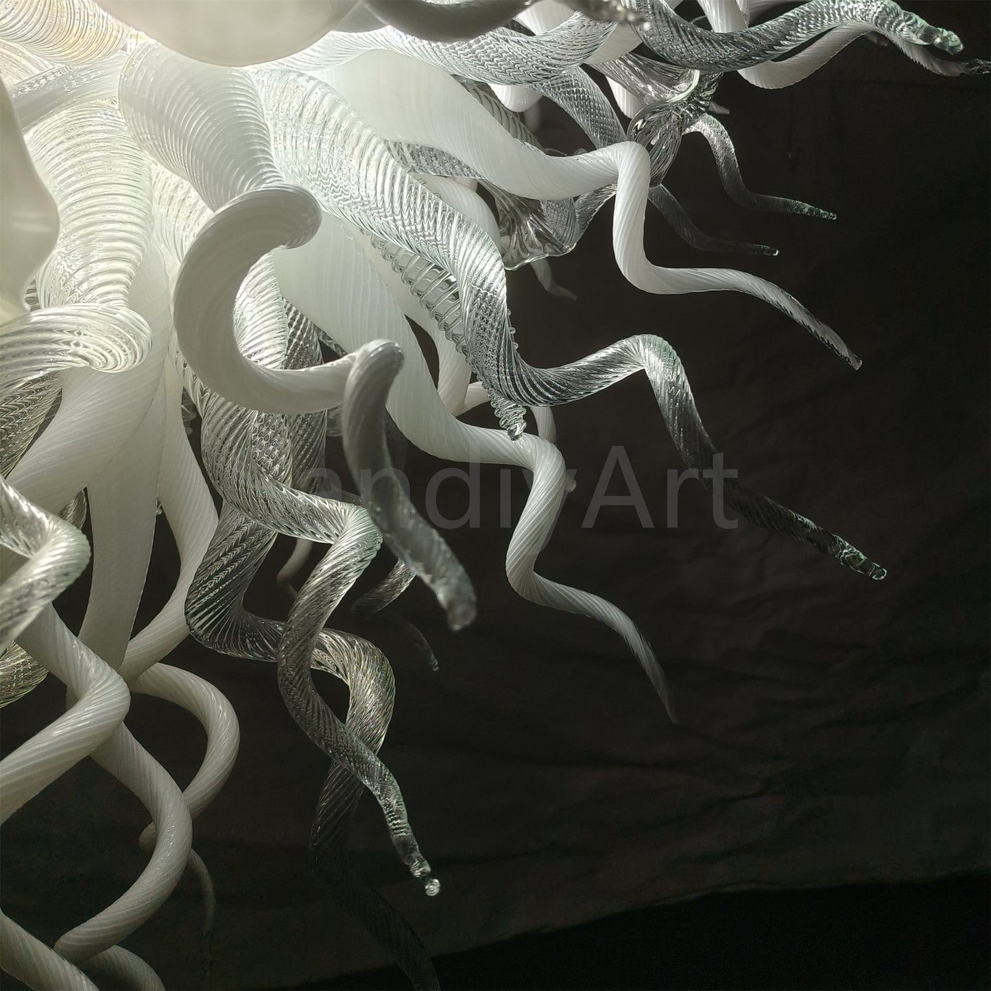 Modern design hand made clear and white blown glass chandelier