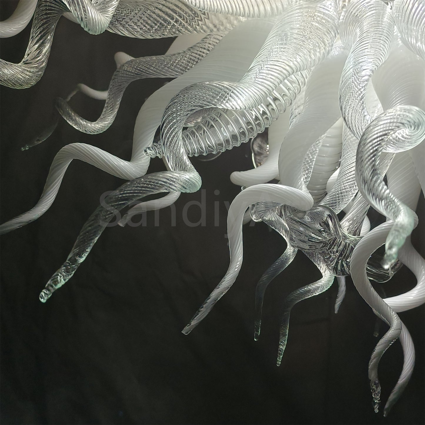 Modern design hand made clear and white blown glass chandelier