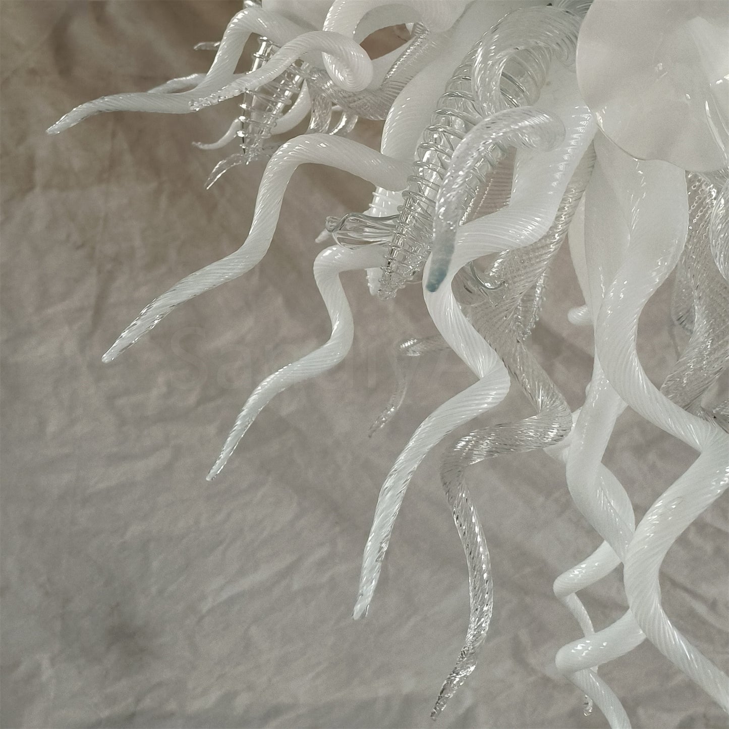 Modern design hand made clear and white blown glass chandelier