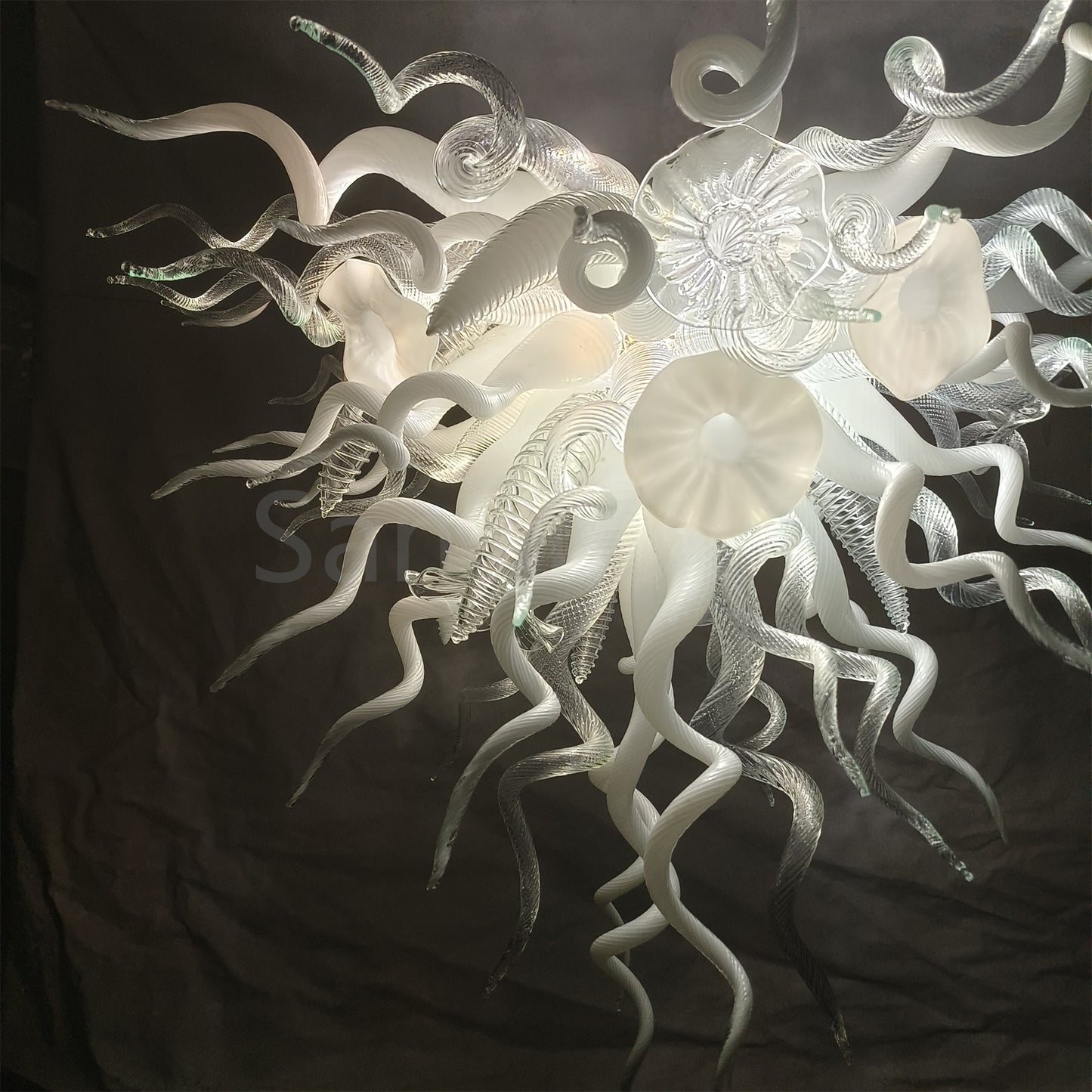 Modern design hand made clear and white blown glass chandelier