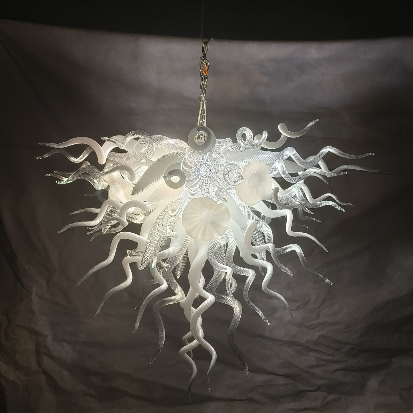 Modern design hand made clear and white blown glass chandelier